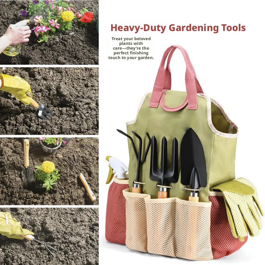 Gardening Tools Set Gift - Set di 9 attrezzi da giardinaggio